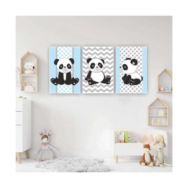 Quadro infantil desenho panda fundo azul - Conspecto