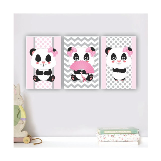 Quadros Decorativos quarto Infantil Panda Rosa