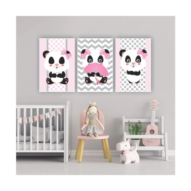 Quadros Decorativos quarto Infantil Panda Rosa