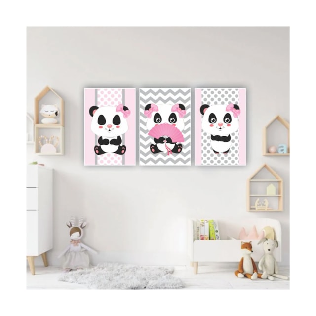 Quadros Decorativos quarto Infantil Panda Rosa