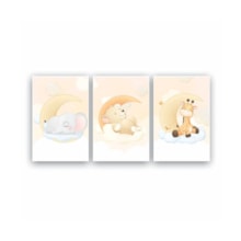 Quadros Decorativos quarto Infantil Safari Elefante, Leão e Girafa