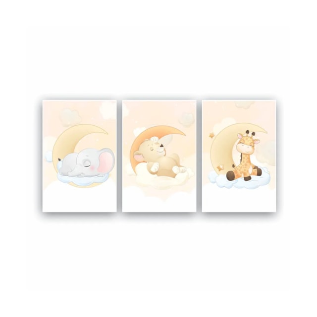 Quadros Decorativos quarto Infantil Safari Elefante, Leão e Girafa