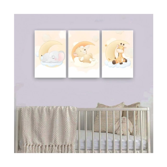 Quadros Decorativos quarto Infantil Safari Elefante, Leão e Girafa