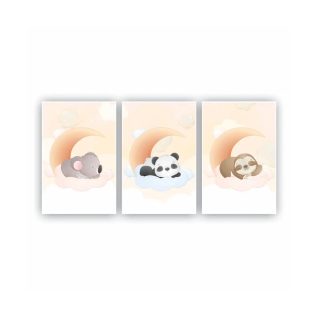 Quadros Decorativos quarto Infantil Safari Koala, Panda e Preguiça