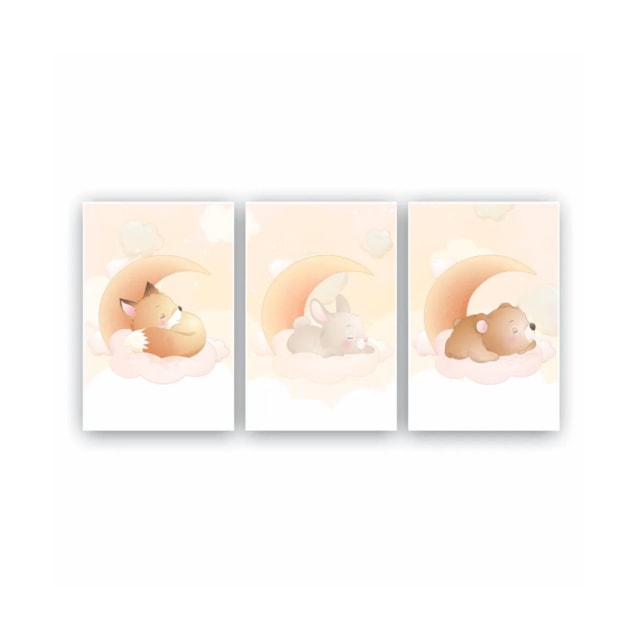 Quadros Decorativos quarto Infantil Safari Raposa, Coelho e Urso