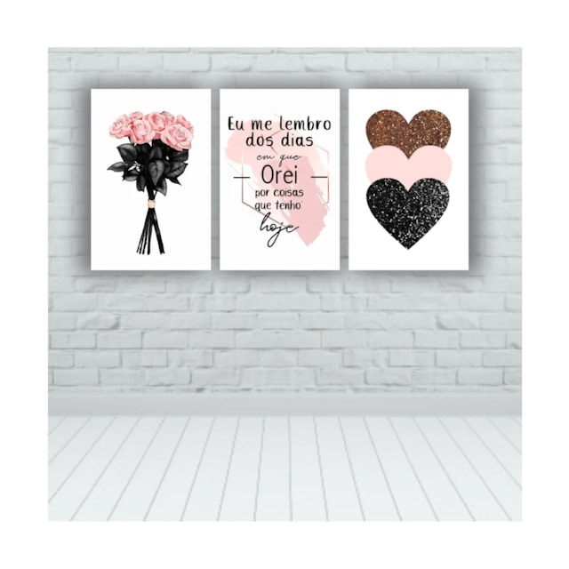 Quadros Decorativos quarto Religiosos Oração Dias em que Orei Rosa 60x40