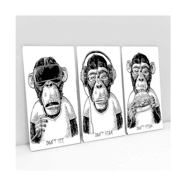 Quadros Decorativos Três Macacos Sábios Don´t See Hear Speak 60x40