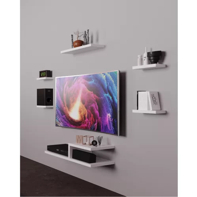 Rack Suspenso Saturno Kit 6 peças - Mdf Tx Branco - Sala Rack Suspenso Saturno Kit 6 peças - Mdf Tx Branco - Sala