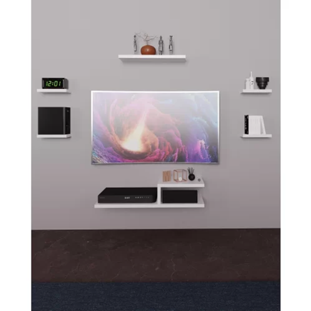 Rack Suspenso Saturno Kit 6 peças - Mdf Tx Branco - Sala Rack Suspenso Saturno Kit 6 peças - Mdf Tx Branco - Sala