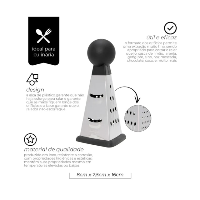 Ralador para Mesa com 3 Faces em Inox 15,5X8X7cm Mimo Style Ralador para Mesa com 3 Faces em Inox 15,5X8X7cm Mimo Style