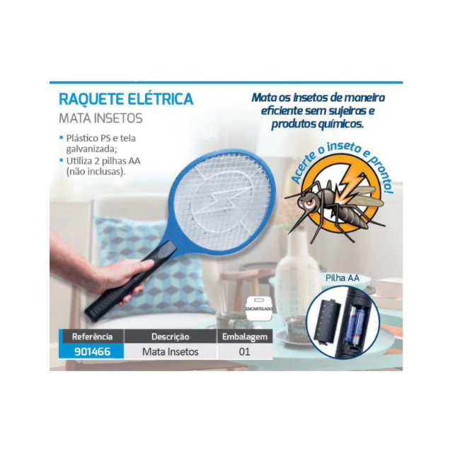 Raquete Elétrica Mata Insetos a Pilha - KALA Raquete Elétrica Mata Insetos a Pilha - KALA