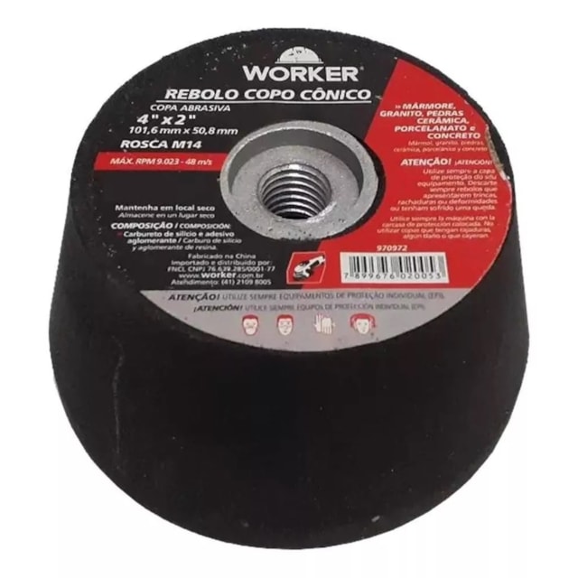 Rebolo Copo Cônico 4" Grão 120 - WORKER Rebolo Copo Cônico 4" Grão 120 - WORKER