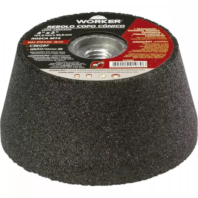Rebolo Copo Cônico 4" Grão 36 - WORKER Rebolo Copo Cônico 4" Grão 36 - WORKER