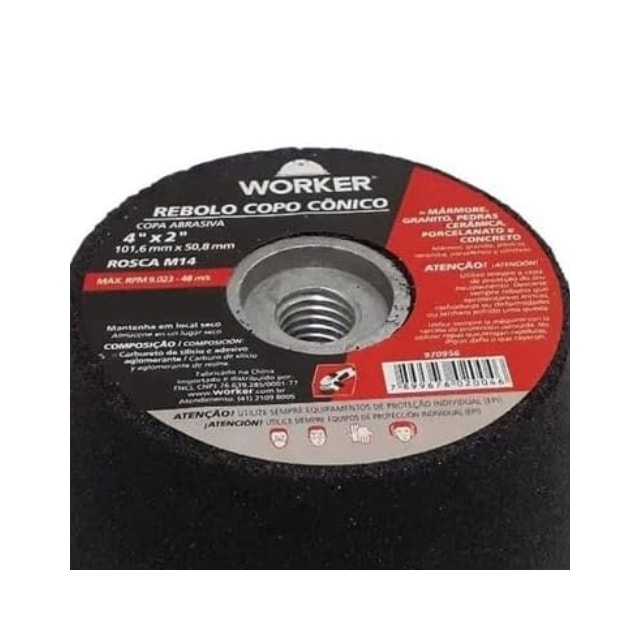 Rebolo Copo Cônico 4 Pol. Grão 60 - Worker Rebolo Copo Cônico 4 Pol. Grão 60 - Worker