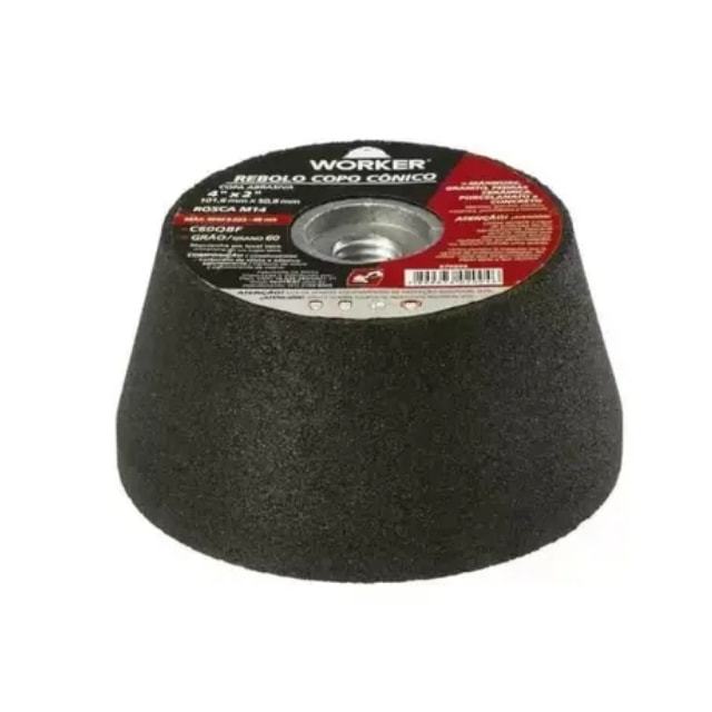 Rebolo Copo Cônico 4 Pol. Grão 60 - Worker Rebolo Copo Cônico 4 Pol. Grão 60 - Worker