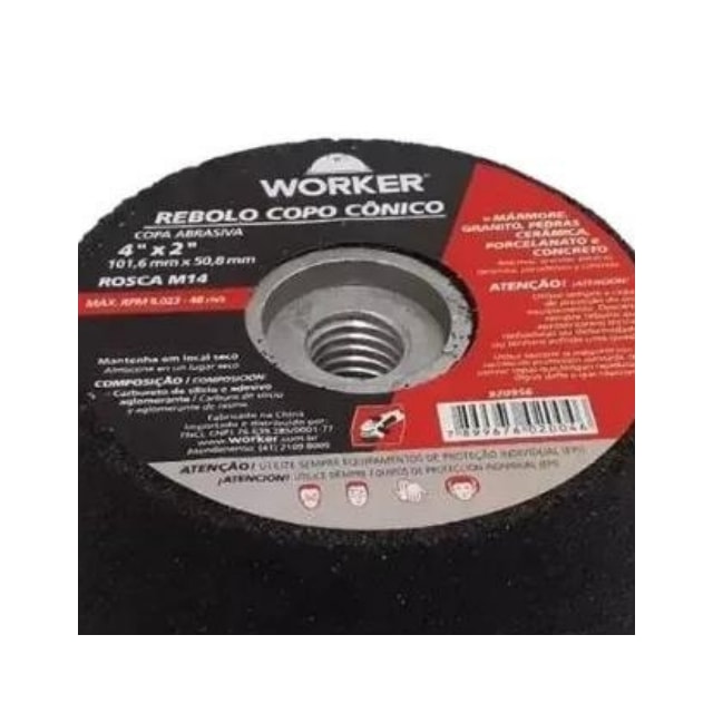 Rebolo Copo Cônico 4x2 101,6mm x 50,8mm M14 - Worker Rebolo Copo Cônico 4x2 101,6mm x 50,8mm M14 - Worker