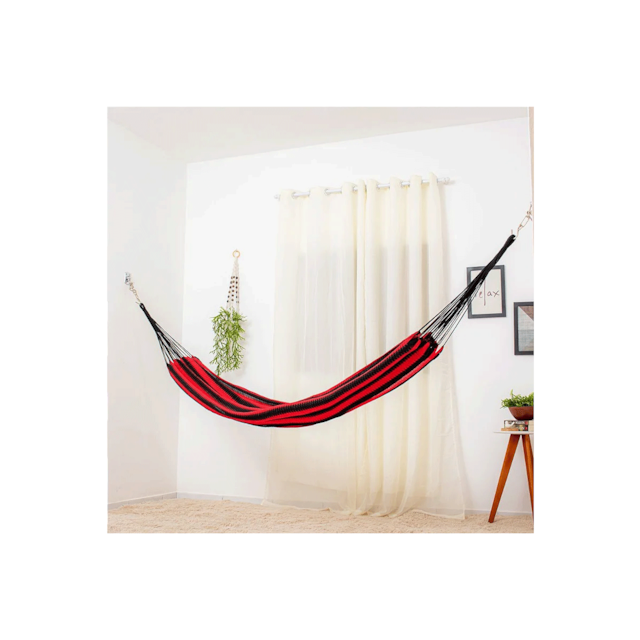 Rede De Dormir Amazonas Nylon Listrada Vermelho Com Preto Rede De Dormir Amazonas Nylon Listrada Vermelho Com Preto