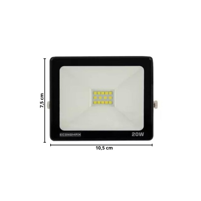 Refletor LED 20w 6500k Preto - Economax