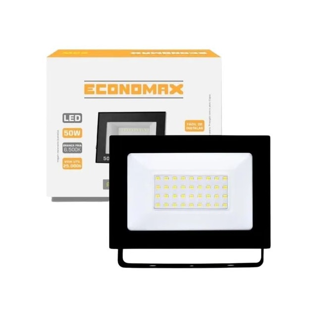 Refletor LED 50W 6500K Preto - ECONOMAX