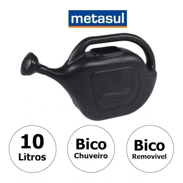 Regador Plástico Preto 10 Litros - MetaSul