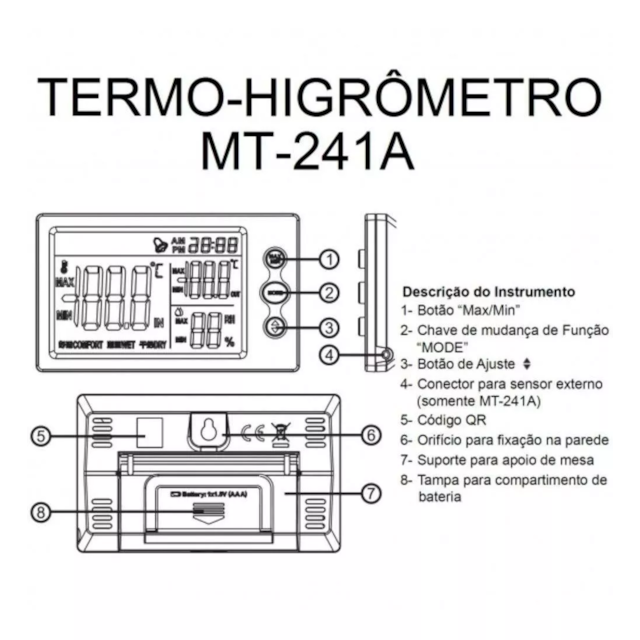 Relógio Termo Higrômetro Digital MT241A - MINIPA