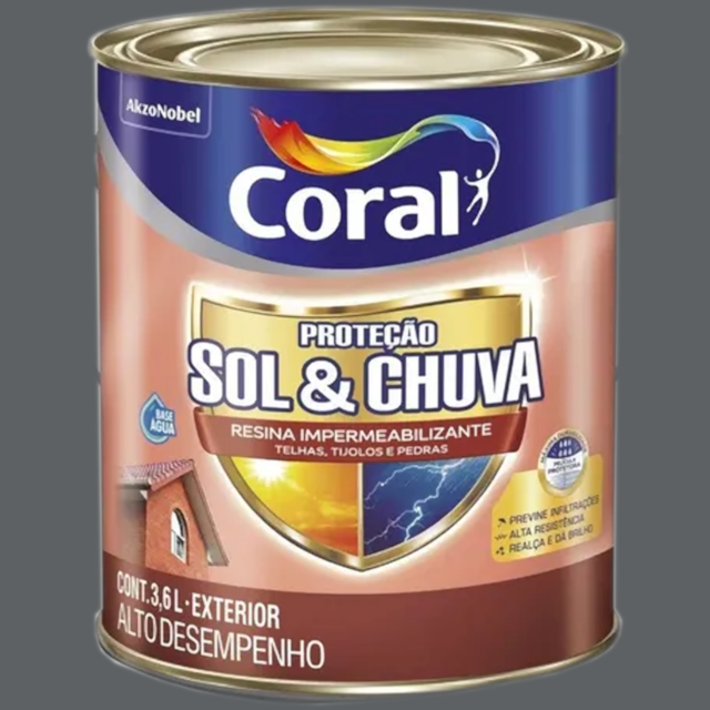 Resina Impermeabilizante Grafite 3,6 Litros Sol e Chuva - CORAL Resina Impermeabilizante Grafite 3,6 Litros Sol e Chuva - CORAL