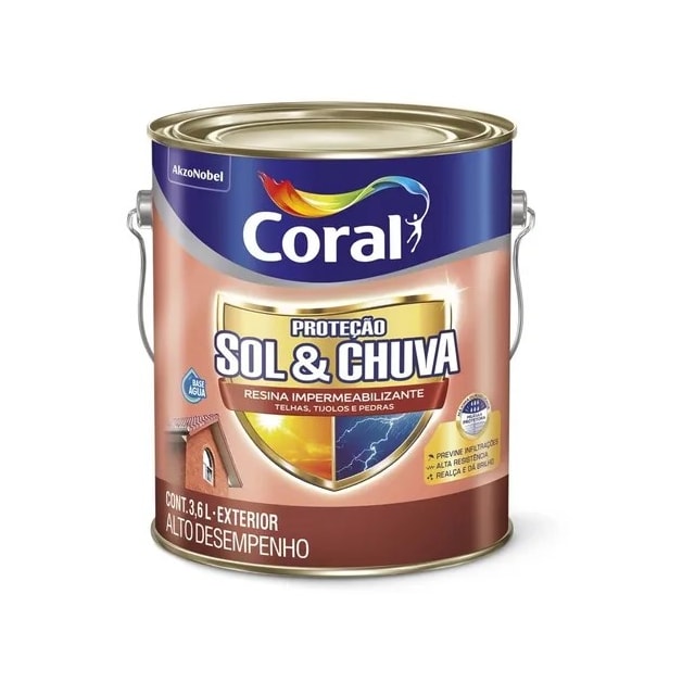 Resina Impermeabilizante Grafite 3,6 Litros Sol e Chuva - CORAL Resina Impermeabilizante Grafite 3,6 Litros Sol e Chuva - CORAL