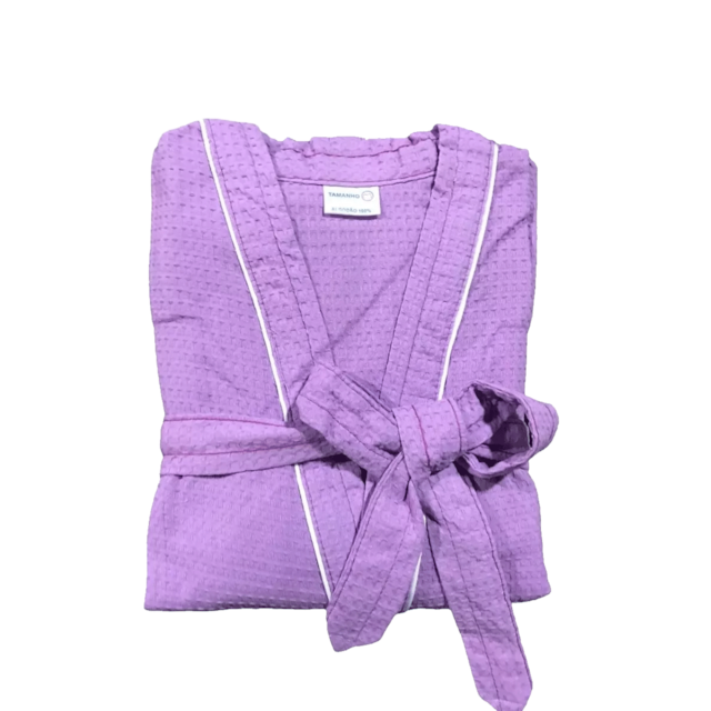 Roupão de Banho Briza Pique Adulto c/ Vies 100% Algodão Manga Curta  - Lilas M Roupão de Banho Briza Pique Adulto c/ Vies 100% Algodão Manga Curta  - Lilas M