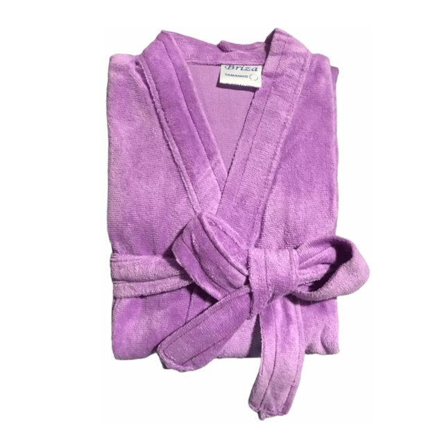 Roupão de Banho Briza Veludo Adulto 100% Algodão Manga Curta  - Lilas G Roupão de Banho Briza Veludo Adulto 100% Algodão Manga Curta  - Lilas G