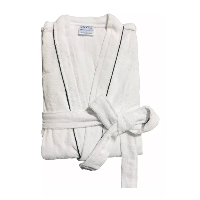 Roupão de Banho Briza Veludo Adulto c/ Vies 100% Algodão Manga Curta  - Branco GG Roupão de Banho Briza Veludo Adulto c/ Vies 100% Algodão Manga Curta  - Branco GG