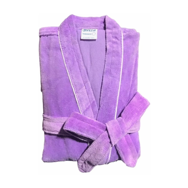 Roupão de Banho Briza Veludo Adulto c/ Vies 100% Algodão Manga Curta  - Lilas M Roupão de Banho Briza Veludo Adulto c/ Vies 100% Algodão Manga Curta  - Lilas M