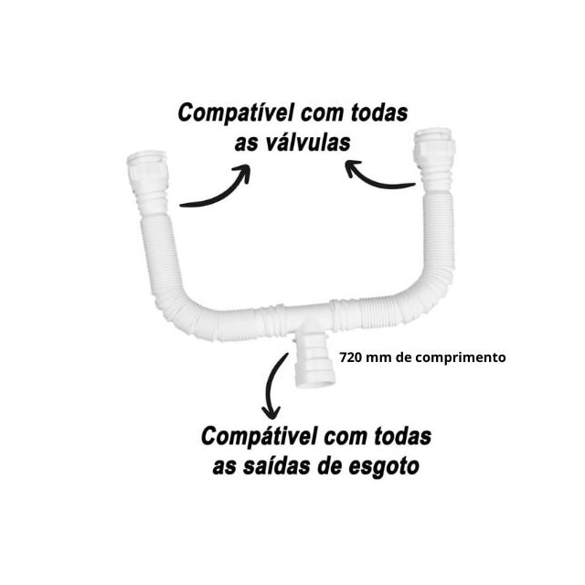 Sifão Extensível Duplo 720mm Plástico Branco - ATLAS