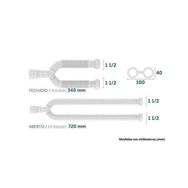 Sifão Sanfonado Tubo Extensivo Duplo Universal - Blukit