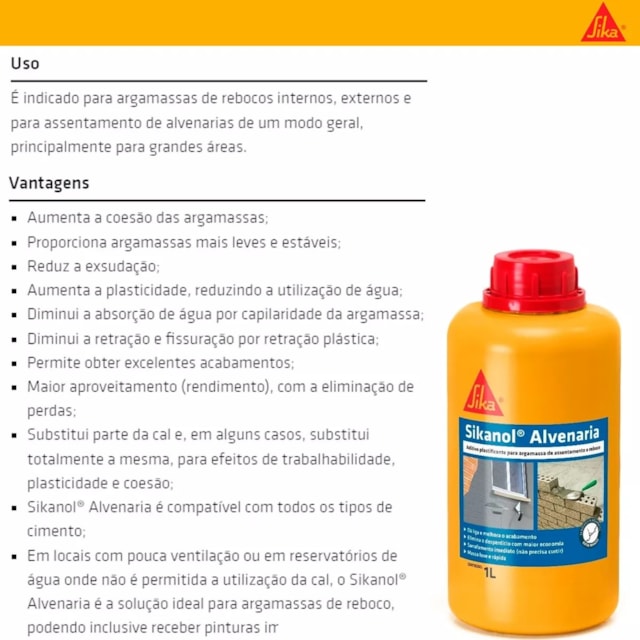 Sikanol Alvenaria 1 Litro - SIKA Sikanol Alvenaria 1 Litro - SIKA