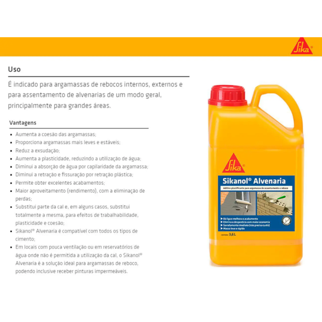 Sikanol Alvenaria 3,6 Litro - SIKA Sikanol Alvenaria 3,6 Litro - SIKA