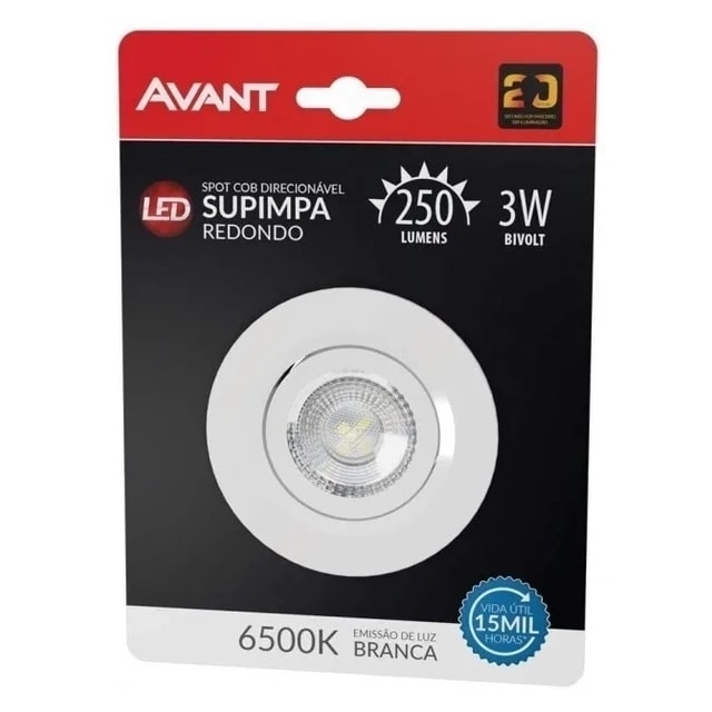 Spot LED Redondo Embutir 3w 6500k Branco - AVANT