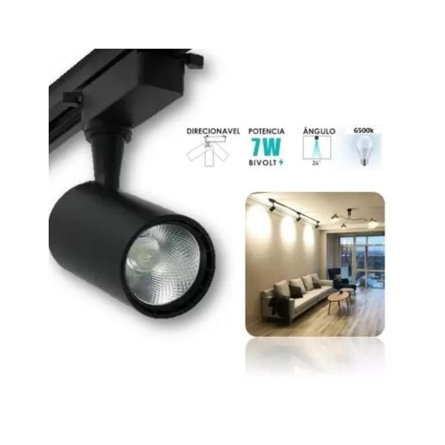 Spot para Trilho 7w 6500k Preto - CTB Spot para Trilho 7w 6500k Preto - CTB