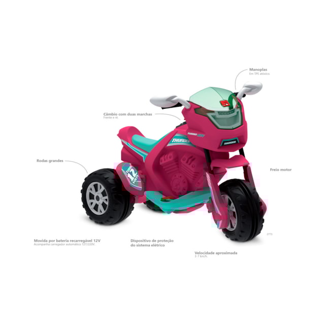 Super Moto Thunder Elétrica 12v Pink