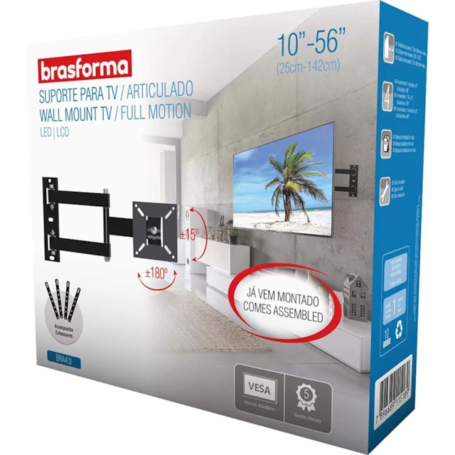 Suporte Articulado para TV LCD, LED, Plasma, 3D e Smart 10 à 56 Pol. - BRASFORMA