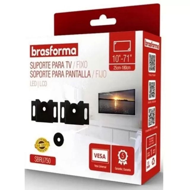 Suporte Fixo Universal para TV LED, LCD, Plasma, 3D e Smart TV de 10 a 71 Pol. – BRASFORMA