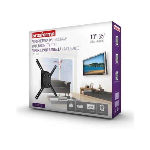 Suporte Inclinável para TV LED, LCD, Plasma, 3D e Smart TV de 10 a 55 Pol. – BRASFORMA