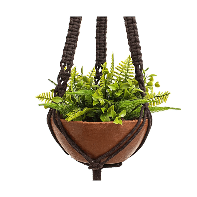 Suporte Para Vaso De Plantas Hanger Macramê Espiral Marrom