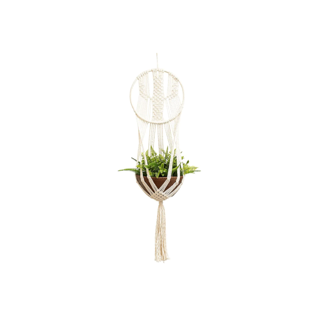 Suporte Para Vaso De Plantas Macramê Bege Cru Cactus