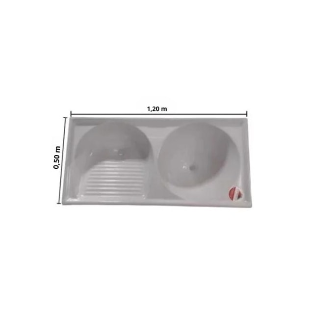 Tanque Duplo de Fibra 1,20 x 0,50cm Branco Granitado - FORTMÁRMORE Tanque Duplo de Fibra 1,20 x 0,50cm Branco Granitado - FORTMÁRMORE