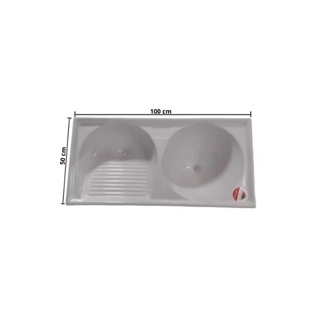 Tanque Duplo de Fibra 100 x 50cm Branco Granitado - FORTMÁRMORE Tanque Duplo de Fibra 100 x 50cm Branco Granitado - FORTMÁRMORE