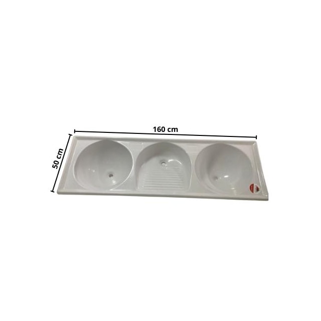 Tanque Triplo de Fibra 1,60 x 0,50cm Branco Granitado - FortMármore