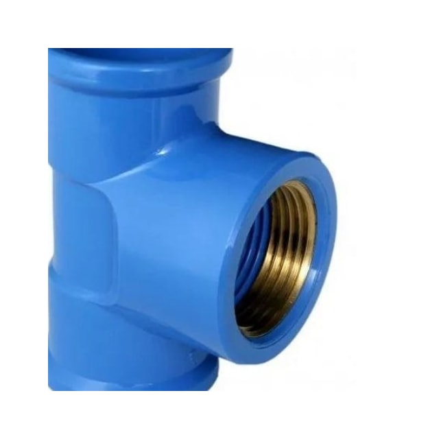 Tê 90° Soldável com Bucha de Latão 1/2" X 25mm Azul - Tigre
