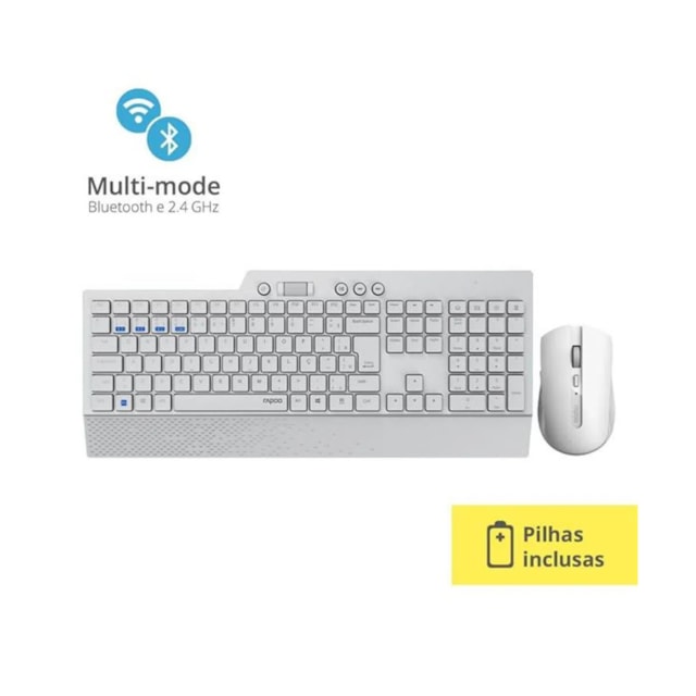 Teclado E Mouse Rapoo Bluetooth + 2.4 Ghz Black Garantia 5Anos Com Pilha 8200T - RA005 Branco