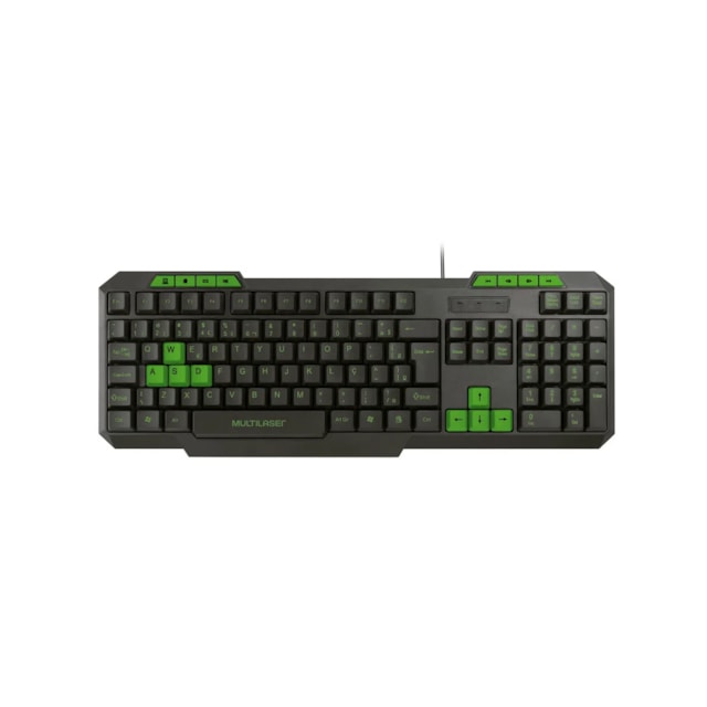 Teclado Gamer Multilaser TC243 Slim, ABNT, Preto e Verde- TC243