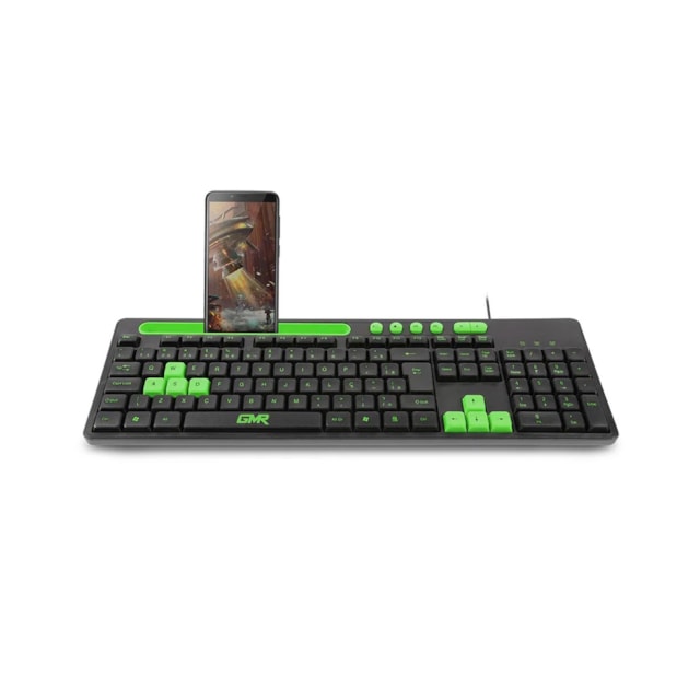 Teclado GK120 com Suporte de Smartphone Preto e Verde